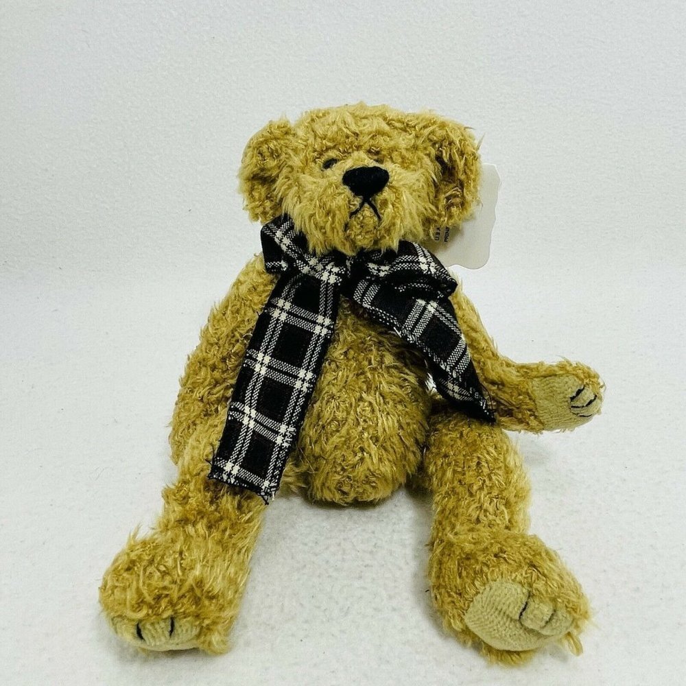 Unipak Bear 9” Plush Brown Jointed Posable Adjustable Bow Ribbon Collar Plaid